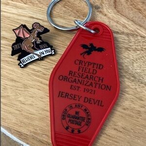 JERSEY DEVIL keychain and lapel pin NEW cryptid pair of items